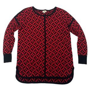 Crown & Ivy Black Red Geometric Pullover Sweater Dolman Sleeve Round Hem Sz XS